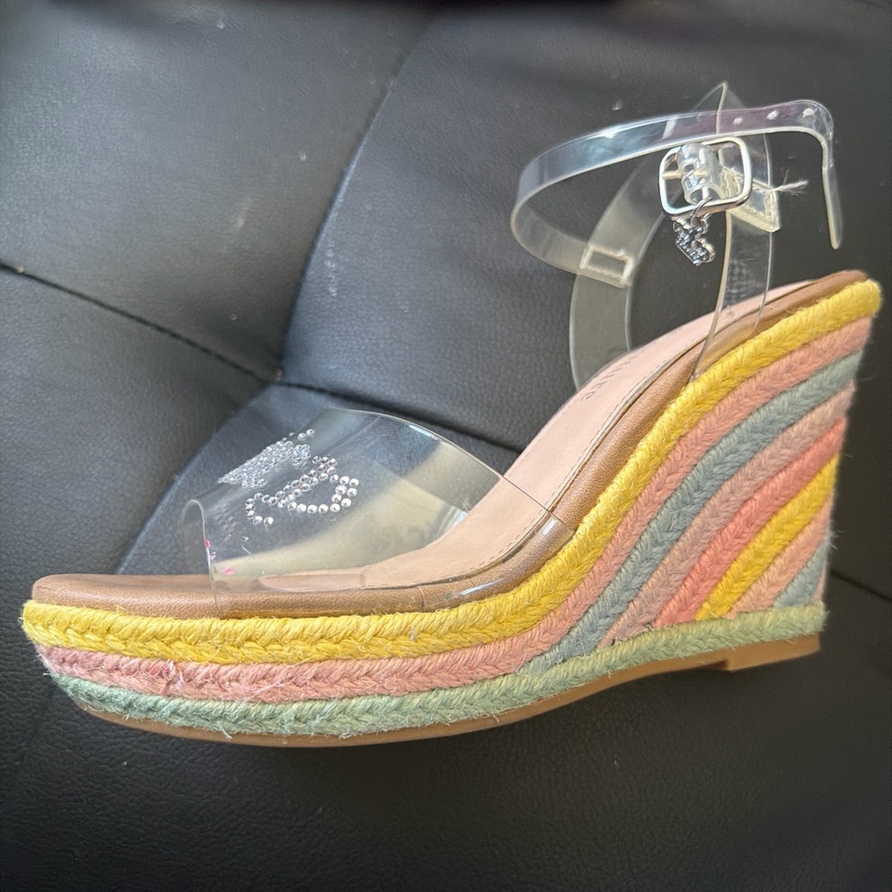 Juicy Couture Clear Strap Wedges with Pastel Stripes